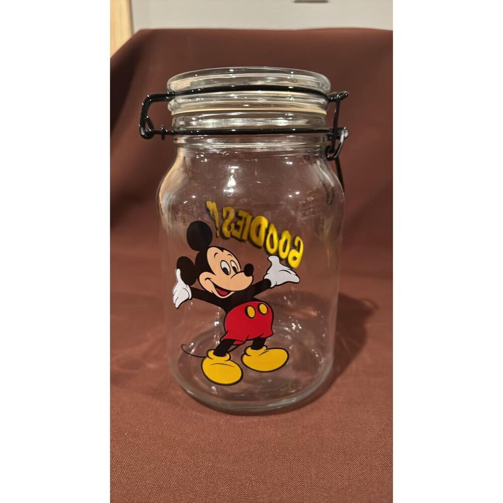 Vintage Anchor Hocking Disney Mickey Mouse Goodies Glass Locking